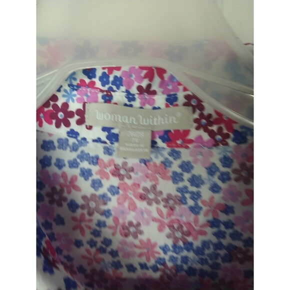 Woman Within 26/28 Shirt Collared Button Pink Blue Floral Cottage LS - Picture 3 of 9